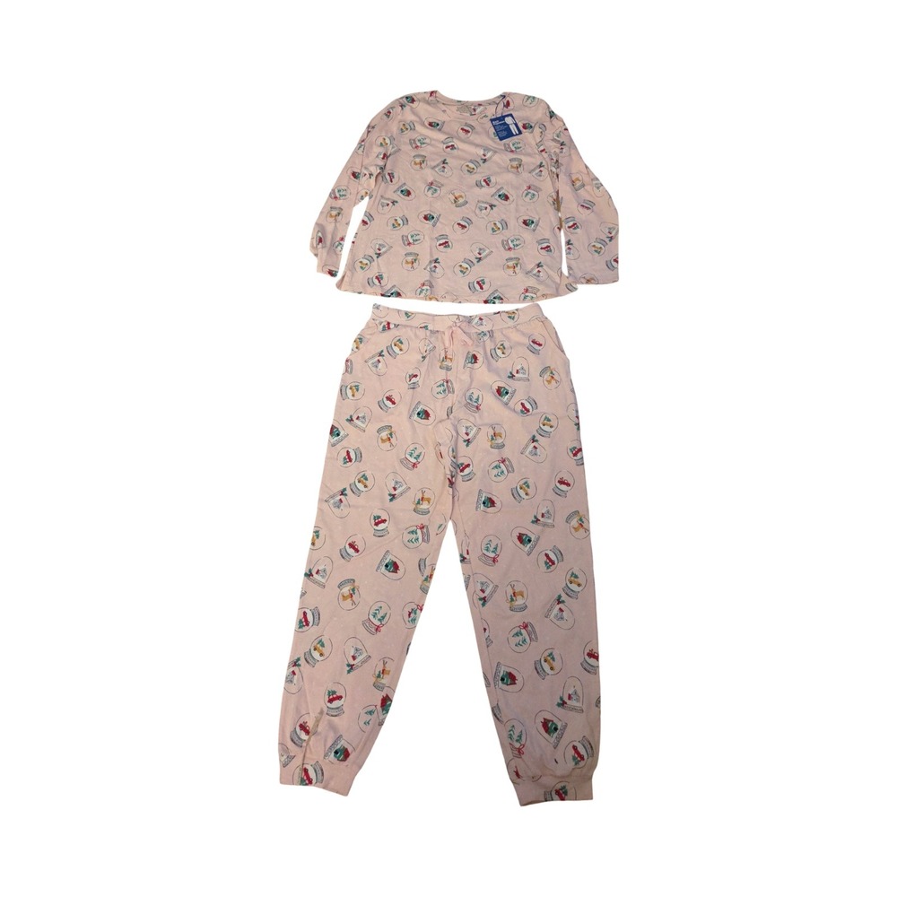 Sleep Sense Womens Pink Snow Globe Christmas Pajama Set Long Sleeve Medium NWT